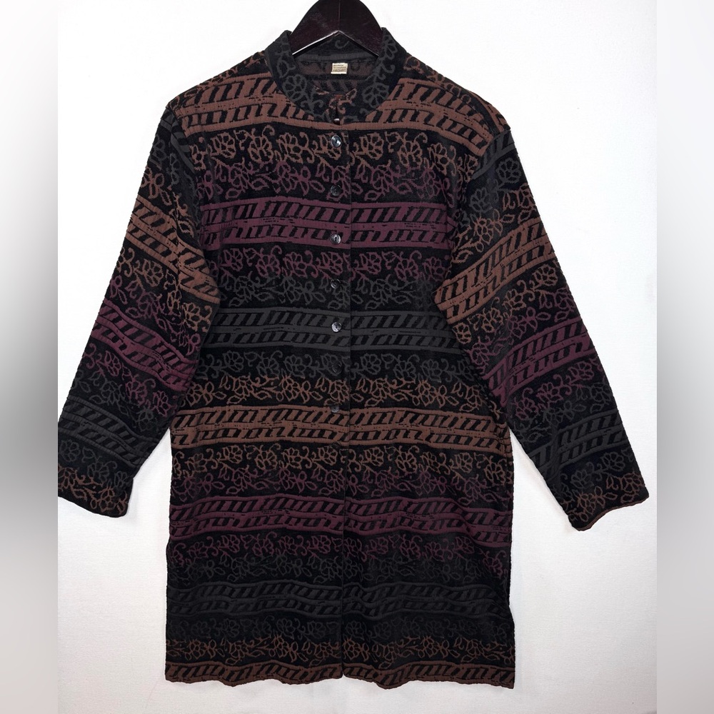 Chicos Tapestry Textured Long Jacket Blazer sz 2 (large) Anniversary Collection